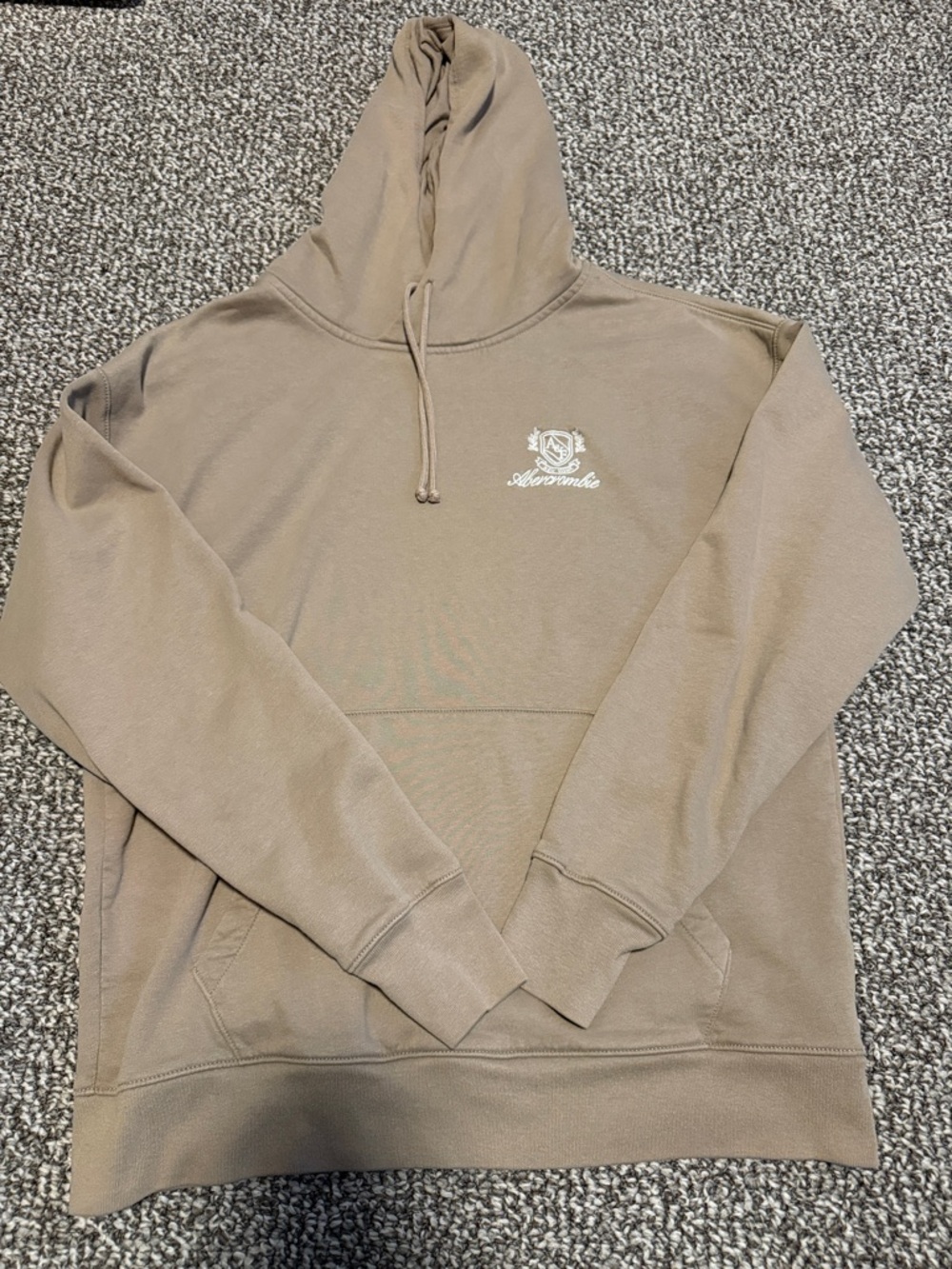 Abercrombie & Fitch Men's Taupe Brown Hoodie with Embroidered Crest